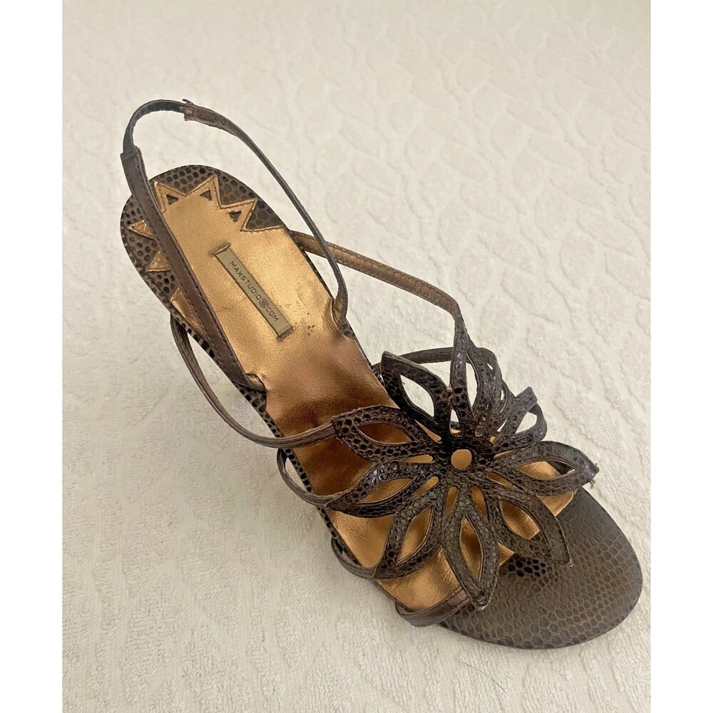 MAX STUDIO Sz 6 Leather Slingback High-Heel Brown Sandals